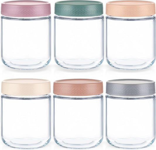 Feshory 6 Pack (550 ML/19 Oz) Overnight Oats Container Jar with Lid - Glass Food Storage Containers - Meal Prep Container for Salad, Spice, Snacks, Dressing Sauce
