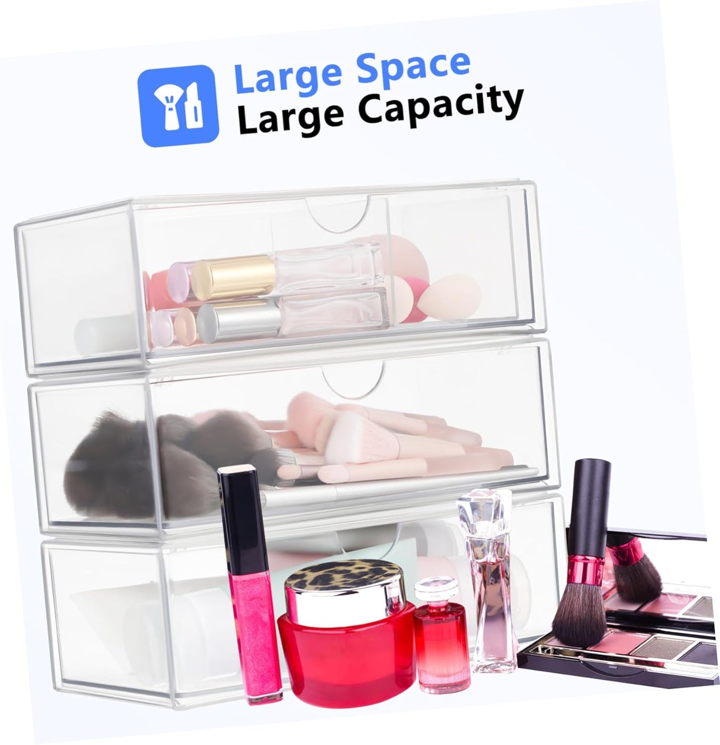 balacoo 3Pezzi Scatola Organizer Makeup Trasparente Per Cosmetici e Accessori Design Multifunzionale Per Bagno e Scrivania Contenitore