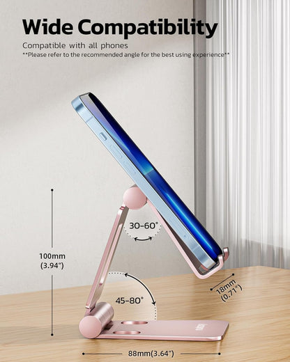 Nulaxy Dual Foldable Phone Stand for Desk, Fully Adjustable Desktop Cell Phone Holder Accessories for Office Compatible with 4-8" Mobile Devices iPhone Pro/Max/Plus, iPad Pro/Air/Mini, Rose Gold
