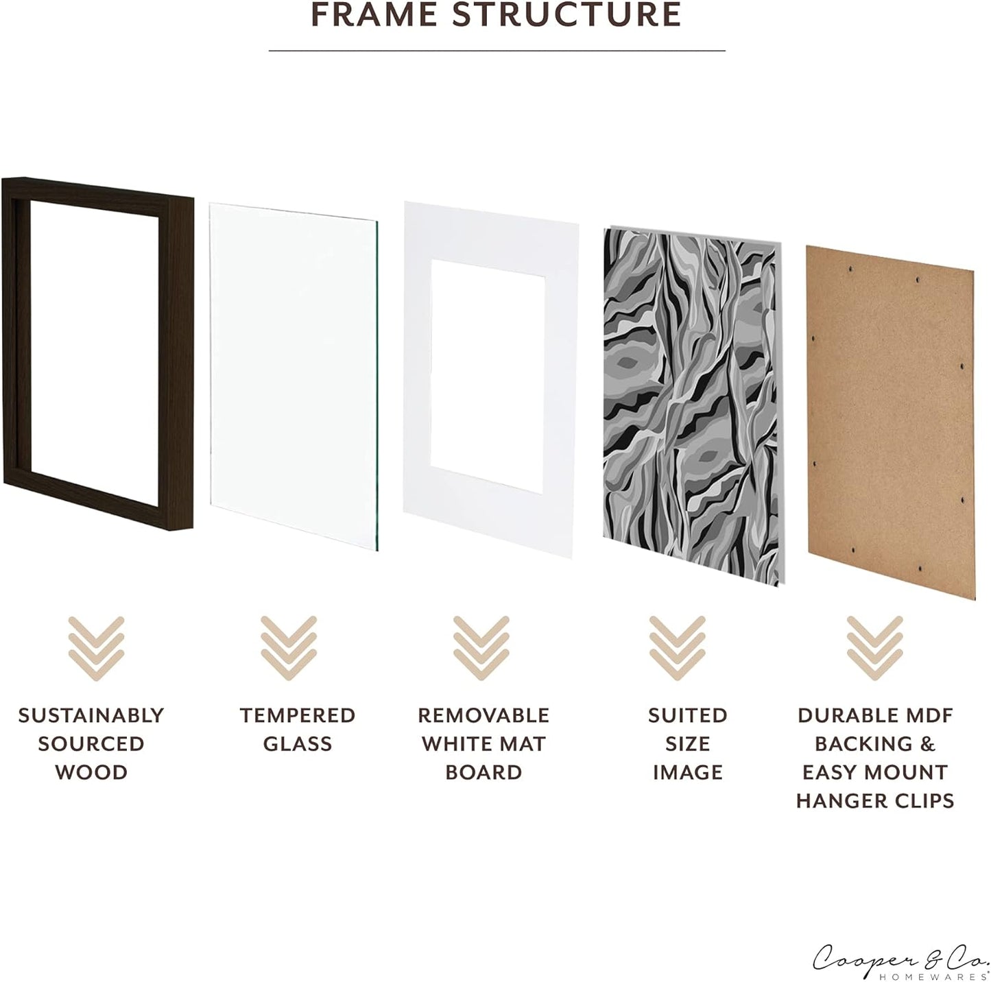 Cooper & Co. Homewares 30 x 30 cm Matt to 20 x 20 cm Premium Paradise Wooden Photo Frame Set of 2 Pieces, Black