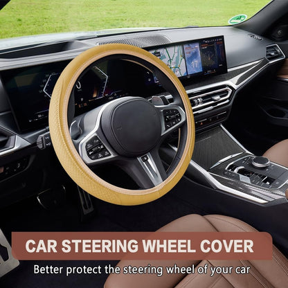 deemars Car Steering Wheel Cover, 15 Inch Universal Microfiber Leather Car Steering Wheel Cover, Car Interior Accessories for Men and Women (Beige)
