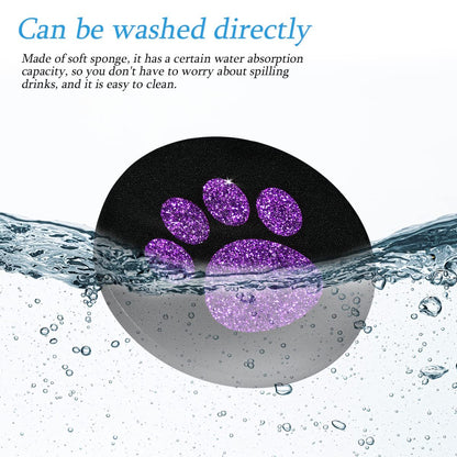 AUCELI 2 Pack Car Cup Holder Coasters, 2.75In Bling Glitter Rhinestone Paw Print Cup Coaster, Rubber Non-Slip Insert Auto Drink Mat, Universal Car Interior Accessories for SUV, Truck, RV (Purple)