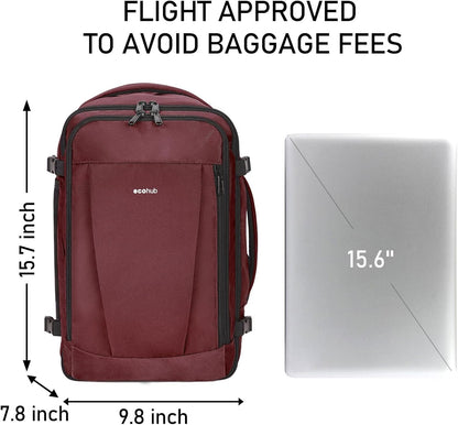ECOHUB 16'' Travel Backpack Underseat Carry on Backpack Personal Item Travel Bag Airplane with 13 Pockets Carry on Luggage Water Bottle Holder USB Charging Port Casual Daypack for Women Men Red