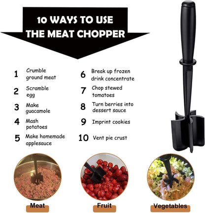 Hamburger Meat Chopper, VAVOLO High-Temp Heat-Resistant Ground Meat Masher, Versatile Nylon Non-Stick Ground Beef Masher with 5-Blade Head, Kitchen Gadgets, Dishwasher Safe(Black)