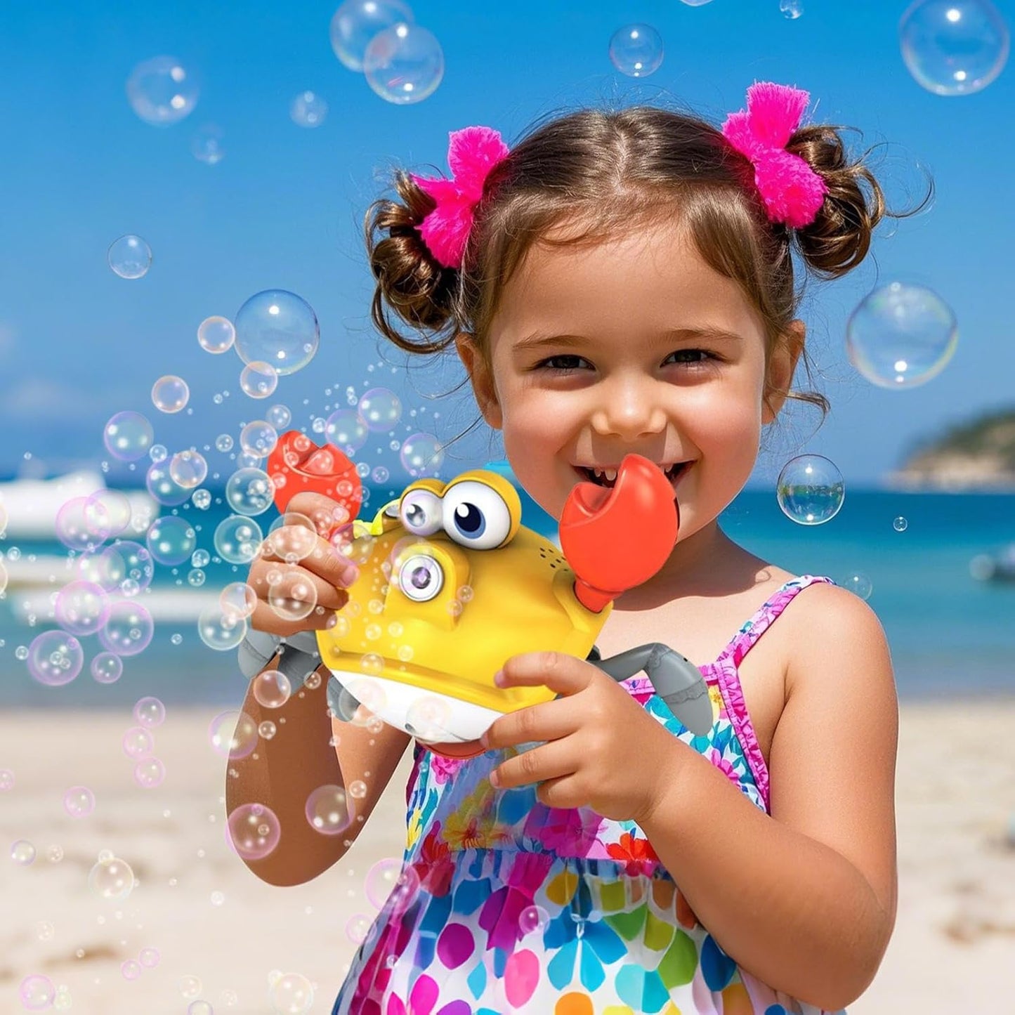 Toddler Bubble Machine, Dancing Crab Blower Toy, 9.45x5.63x4.84 Inches, Durable ABS Shell, Automatic Output, Interactive Bubble Maker with Lights and Music for Outdoor Play Fun
