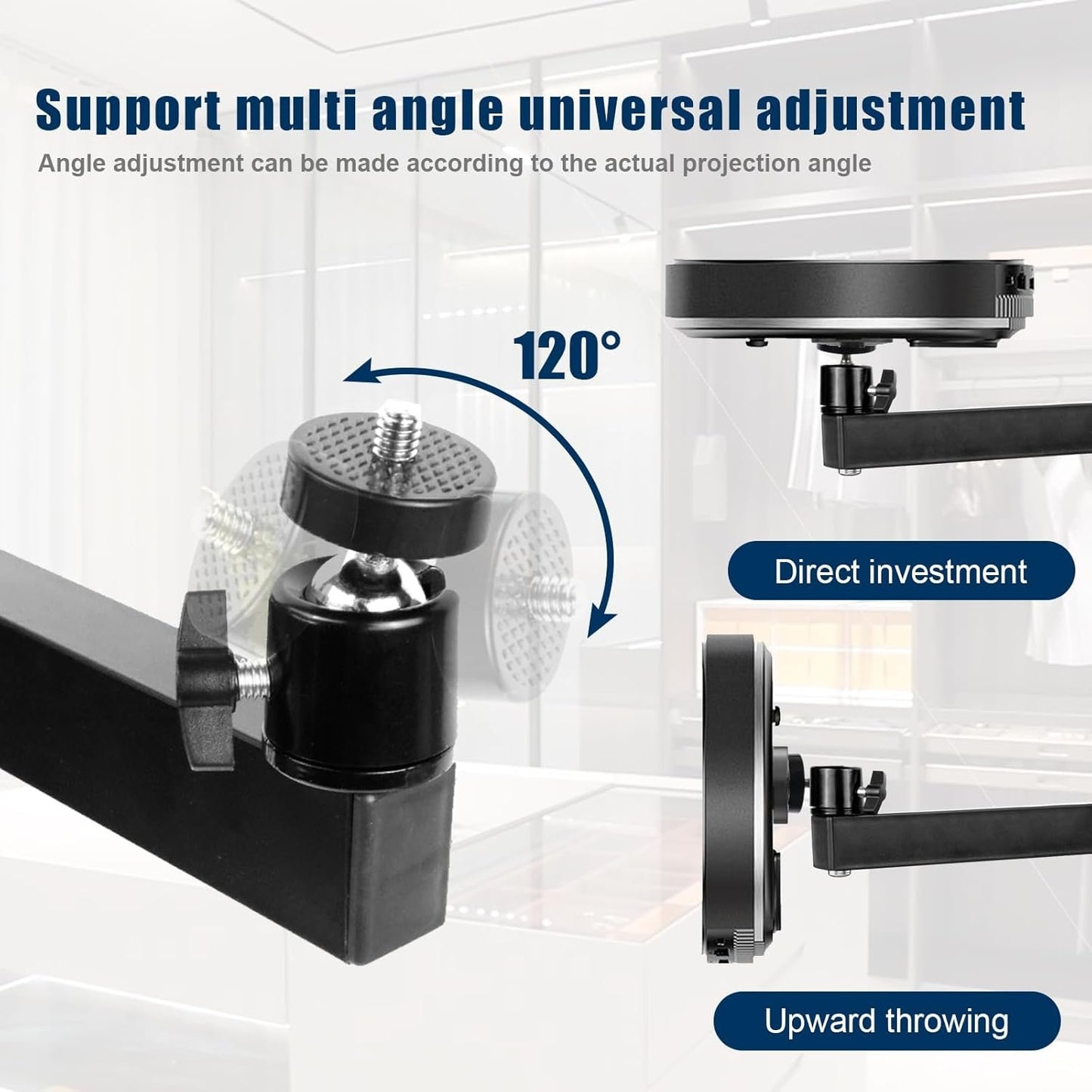 letuxaamz Wall Projector Stand, Three Arms Metal Multi-Angle Adjustable Projector/Monitor Mount with 1/4 Inch Screw Interface Articulated Arm