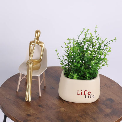 KUAHAI Three Piece Gold Sitting Figure Decoration, Abstract Thinkers on Bookcase Sculpture Feature Resin Sculpture Family Office