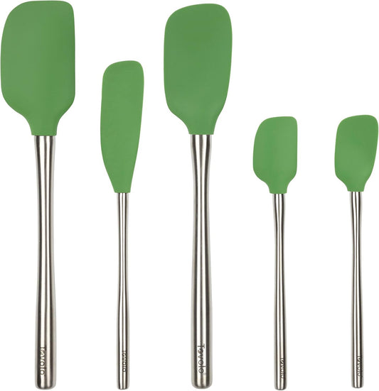 Tovolo Flex-Core Stainless Steel Handled Spatula Set of 5 for Meal Prep, Cooking, Baking, and More - Pesto