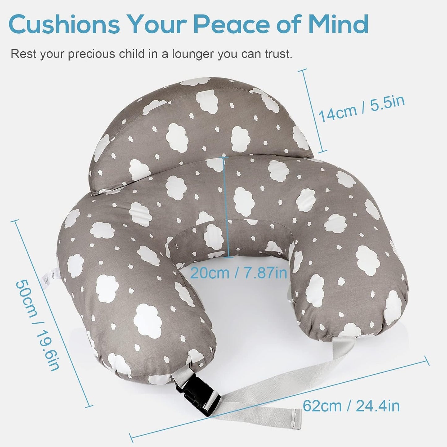 Labtec Nursing Pillow for Breastfeeding, Multifunctional Breast Feeding Pillow with Adjustable Waist Strap and Safety Fence, 100% Cotton Removable Pillowcase, Pregnancy Gift Grey