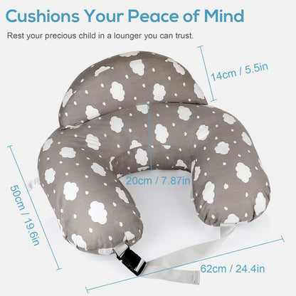 Labtec Nursing Pillow for Breastfeeding, Multifunctional Breast Feeding Pillow with Adjustable Waist Strap and Safety Fence, 100% Cotton Removable Pillowcase, Pregnancy Gift Grey