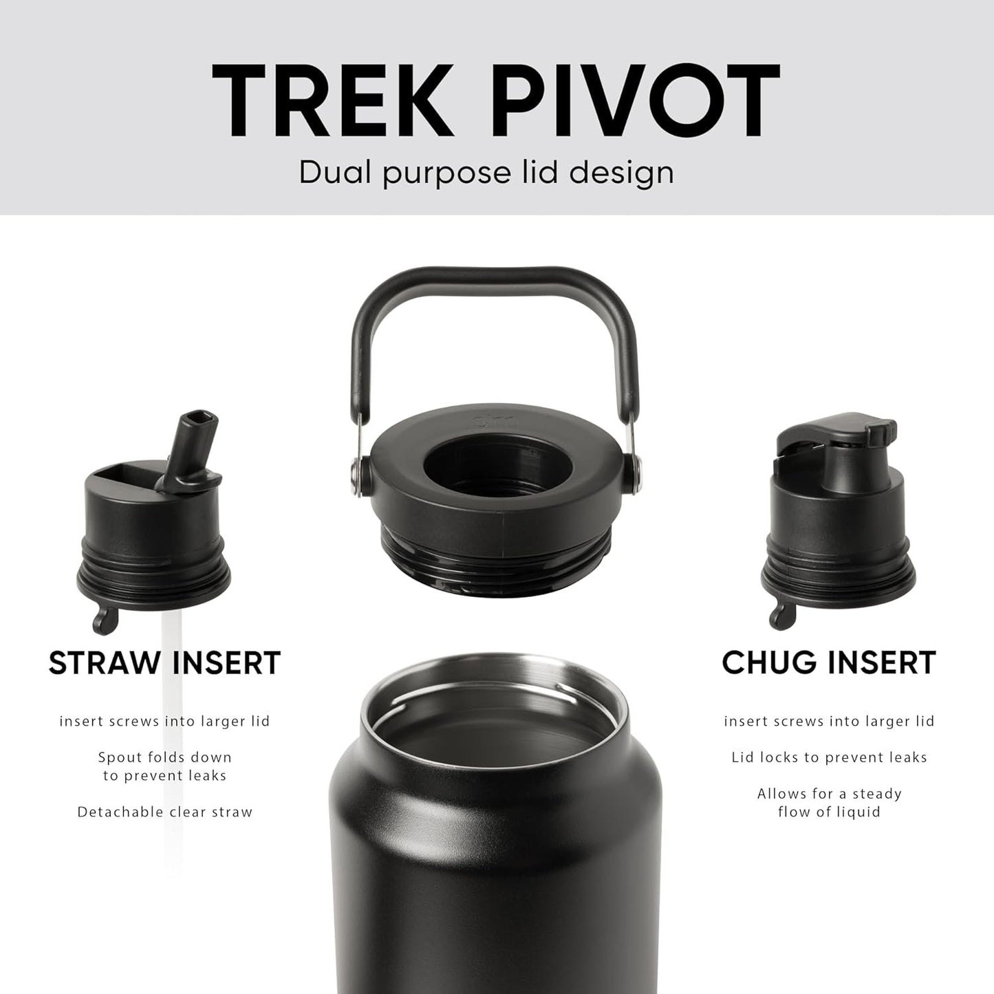 Simple Modern Trek Pivot | Half Gallon Water Bottle Jug with Handle & Boot | Interchangeable Straw & Chug Lids | Large Insulated Stainless Steel | Sports Camping Outdoors | 64oz, Sea Glass Sage