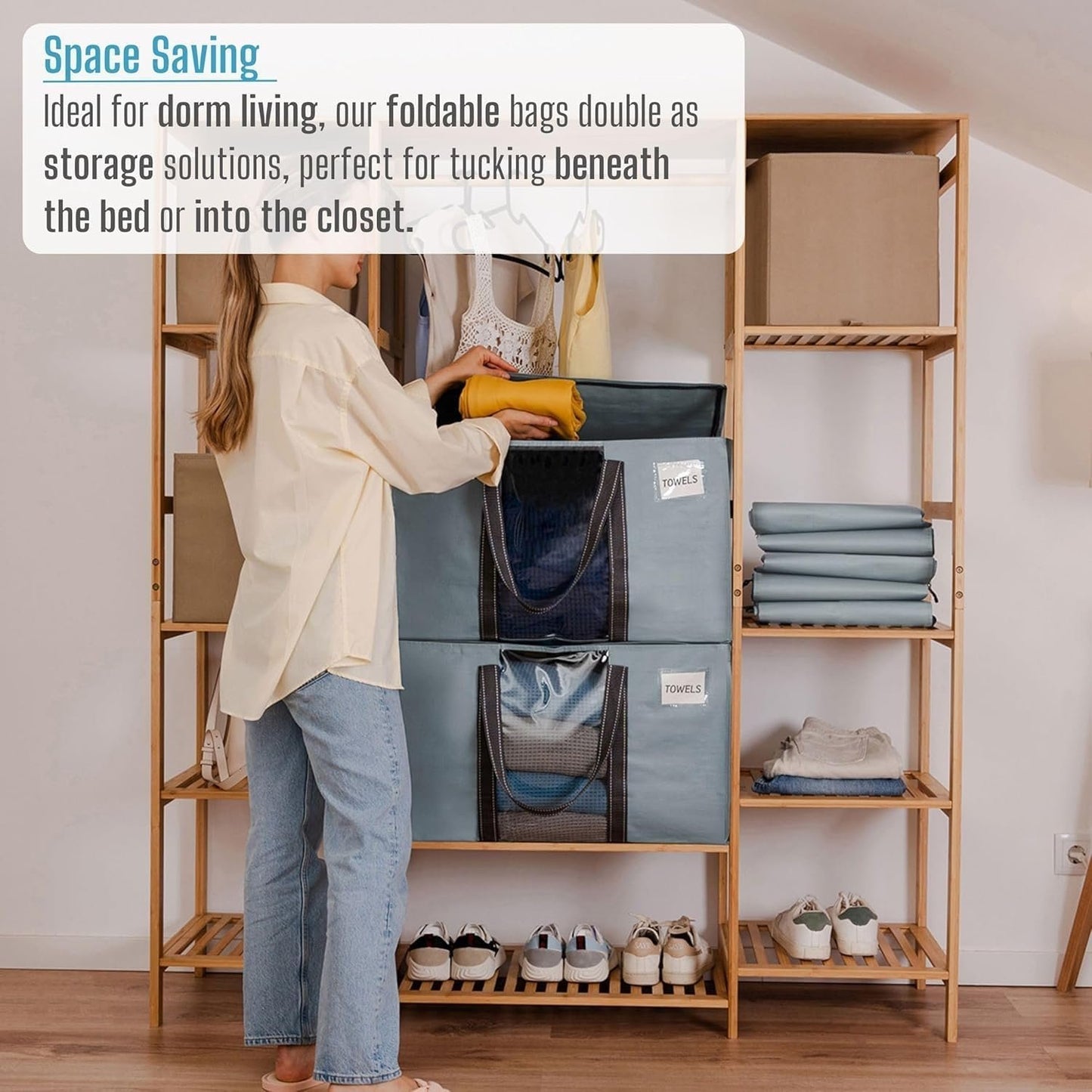 VENO Moving Bags Extra Large Heavy Duty Ornament Organizer Storage Bags with Zippers & Carrying Handles, College Dorm Packing Supplies Storage Box Tote Bags with Window (Light Blue 8 Pack)