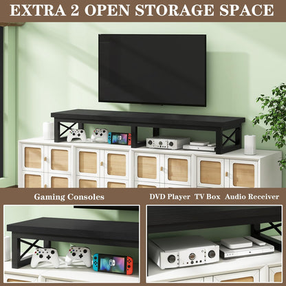 IBUYKE TVT002B 32-60 Inch TV Stand, Low Cabinet for 2 Tiers, Office Desk with Double Screen, TV Cabinet for Living Room and Bedroom, Black