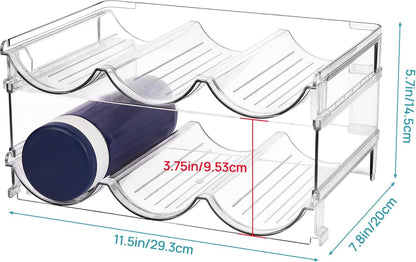 Vtopmart Clear Water Bottle Organizer, 2 Pack Water Bottle Holder Storage Rack Plastic, Cup Organizer for Kitchen Cabinet, Kitchen Storage Accessories, Fridge