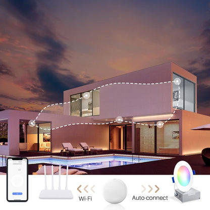 Peteme 4 Inch Pot Lights, Smart LED Recessed Lighting 6 Pack, High Brightness Dimmable RGBCW Color Changing Indoor Outdoor Soffit Downlight for Alexa/Google Only 2.4GHz WiFi 10W 800 Lumen