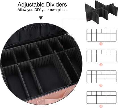 Relavel Travel Makeup Train Case Makeup Cosmetic Case Organizer Portable Artist Storage Bag with Adjustable Dividers for Cosmetics Makeup Brushes Toiletry Jewelry Digital Accessories