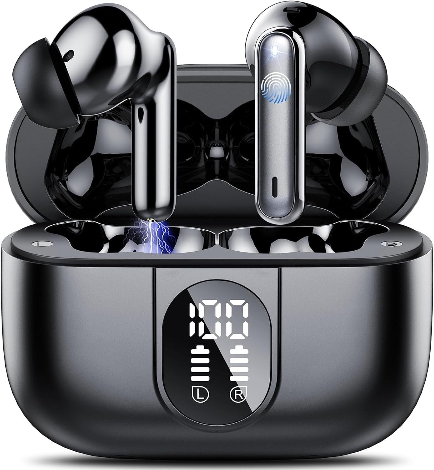 Wireless Earbuds, Bluetooth 5.3 Headphones Stereo Bass Ear Buds, Bluetooth Earbuds with 4 ENC Noise Cancelling Mic, 40Hrs in Ear Headphones with Dual LED Display, IP7 Waterproof Earphones for Sports