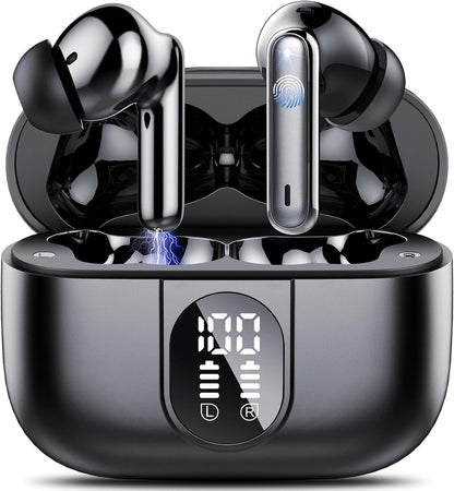 Wireless Earbuds, Bluetooth 5.3 Headphones Stereo Bass Ear Buds, Bluetooth Earbuds with 4 ENC Noise Cancelling Mic, 40Hrs in Ear Headphones with Dual LED Display, IP7 Waterproof Earphones for Sports