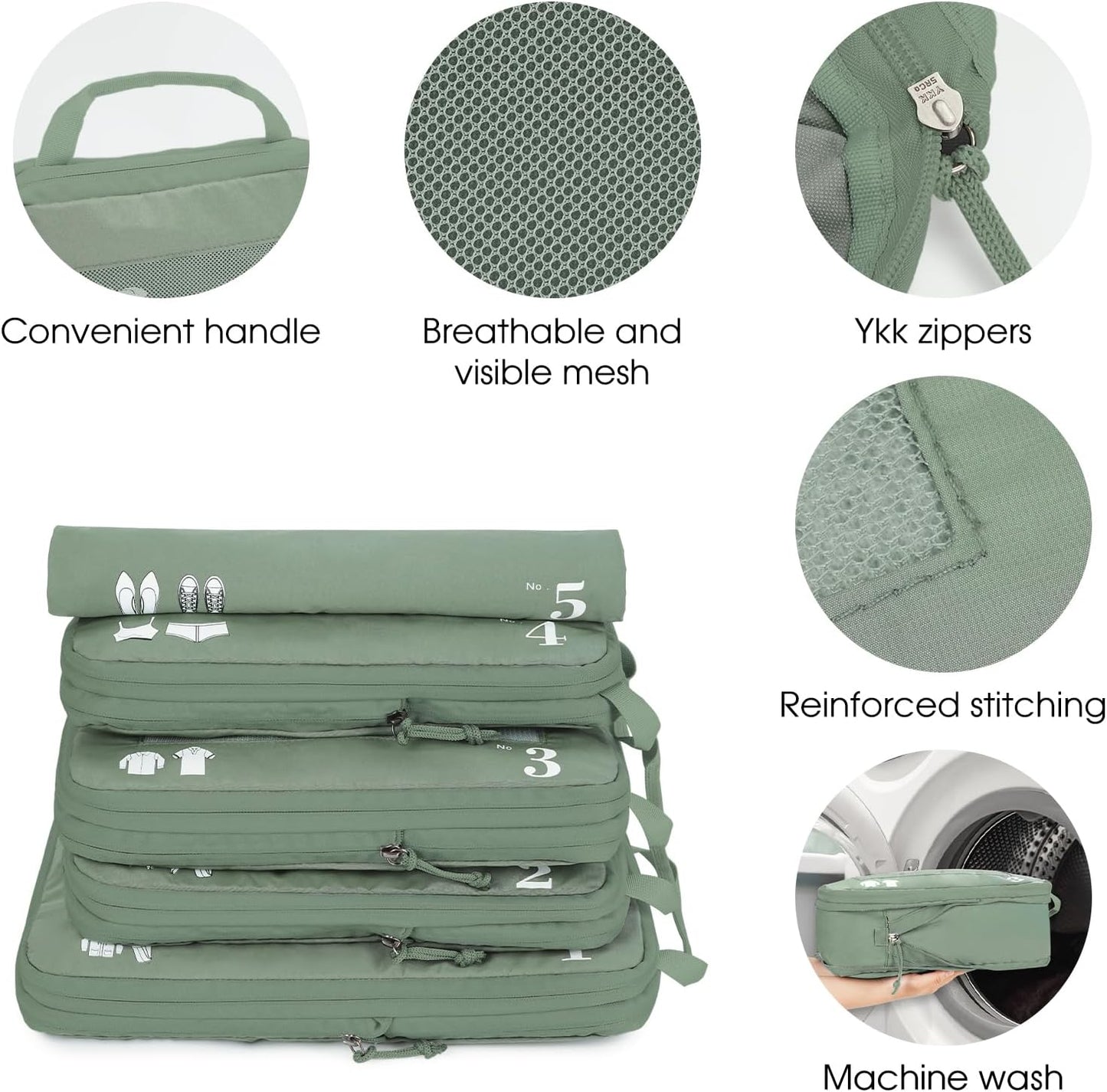 ECOHUB 5 Pieces Organizer Suitcase Compression Space-Saving Travel Accessories Useful Packing Cubes Set Organizer Travel Bags Travel Essentials Kit Air Travel (Green)