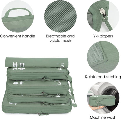 ECOHUB 5 Pieces Organizer Suitcase Compression Space-Saving Travel Accessories Useful Packing Cubes Set Organizer Travel Bags Travel Essentials Kit Air Travel (Green)