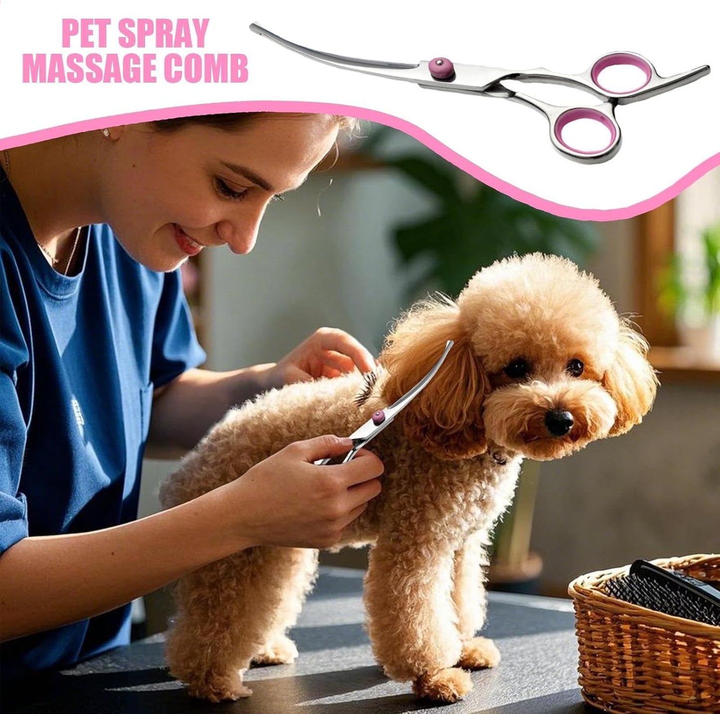 Forbici per capelli di cane per la cura, forbici curve per la cura del cane – forbici per capelli in acciaio inox – custodi di sicurezza – forbici per la cura degli attrezzi con punte rotonde