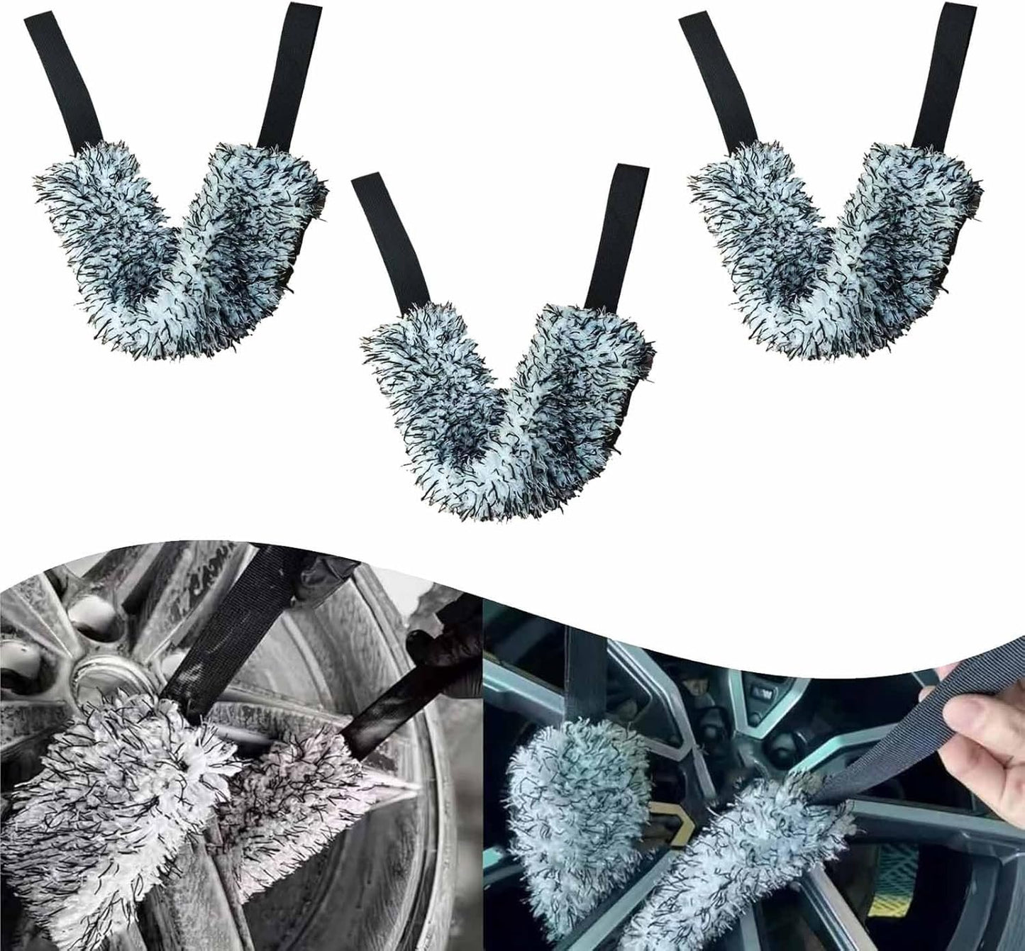 Microfiber Multi-Use Cleaning Tool, Crevice Cleaning Brush, Wheel Cleaning Brush, Car Detailing Clean, New Multifunctional Cleaning Brush Tool, Car Cleaning Brush Tire Brush (Black)