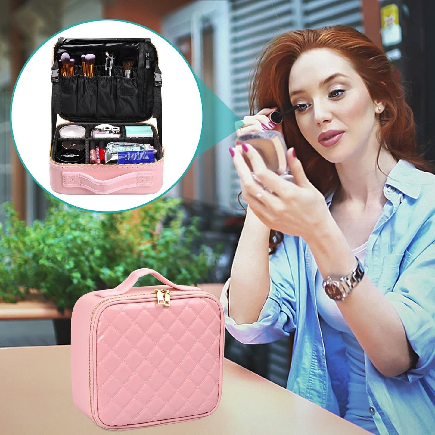 Chstarina Travel Beauty Case, Professional Makeup Bag, Women's Makeup Bag, Waterproof Makeup Bag, Bag with Adjustable Dividers Organizer, Travel Organizer, Pink, pink, makeup case