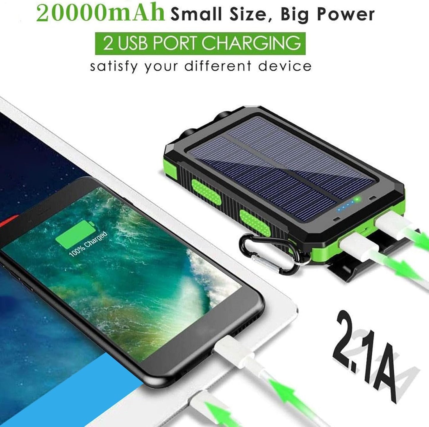 Powered Bank Solar | 20000mAh Portable Solar Fast Charger,Waterproof Battery Pack with Flashlight Survival Gear for Hiking, Explorer & Cell Phone