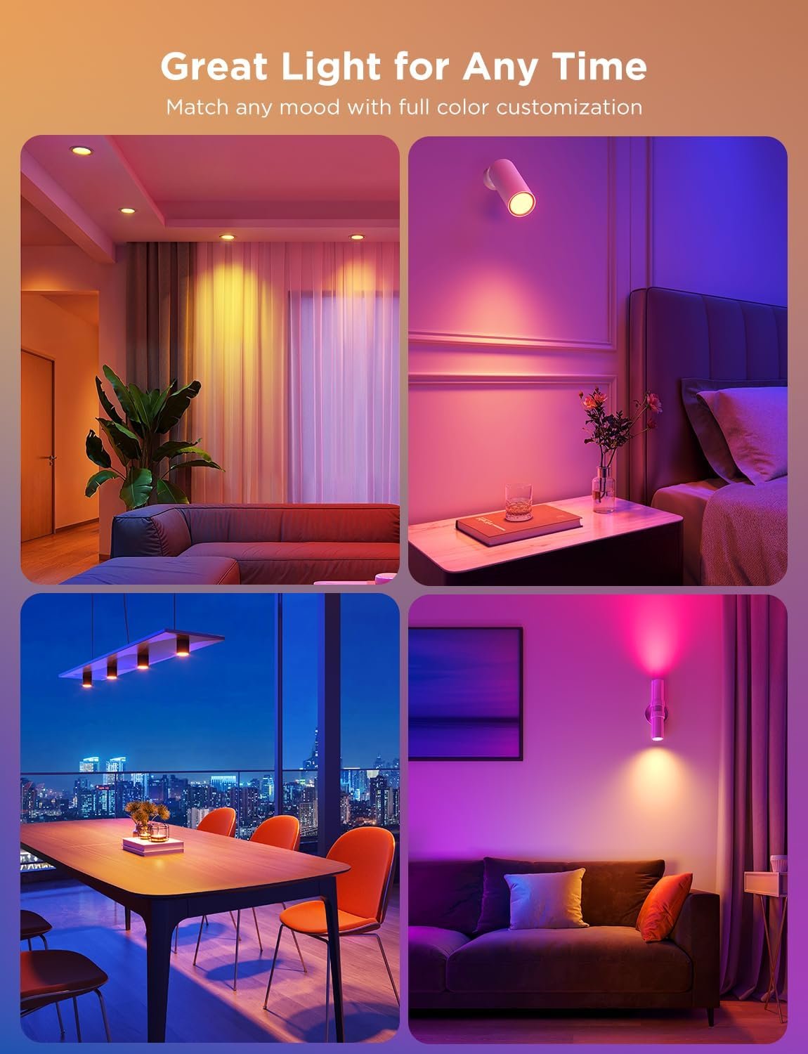 Govee GU10 LED Bulb, Smart GU10 Light Bulbs, Dimmable Color Changing Light Bulbs, 85 Dynamic Scenes, WiFi & Bluetooth LED Bulbs Work with Alexa, Google Assistant, Syncs with Music, 4 Pack