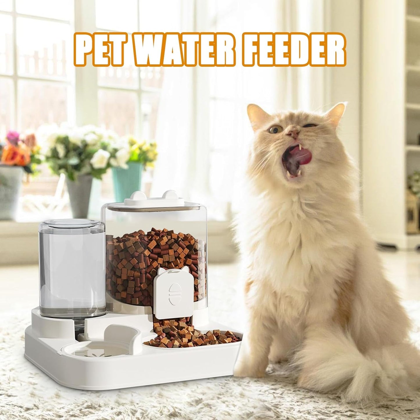 Pet Water Feeder, Automatic Feeder and Watering, Cats Water Dispenser, 2-in-1 Automatic Feeding and Watering Station, 1.8L Capacity, Gravitys Based for Dog, Cats