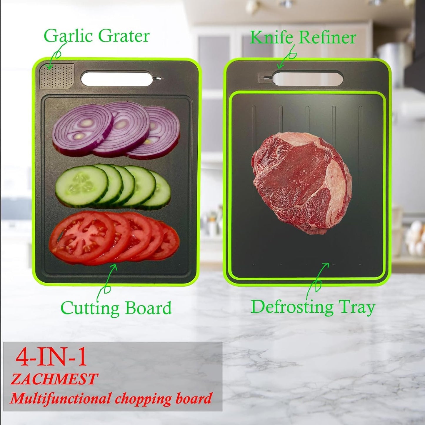 ZACHMEST Quick Defrosting Board, 4 in 1 Thawing Plate Cutting Board with Knife Sharpener, Fast Thaw Meat ï¼† Frozen Food, Defrosting Tray with Grater Chopping Board(14.37"*9.84")