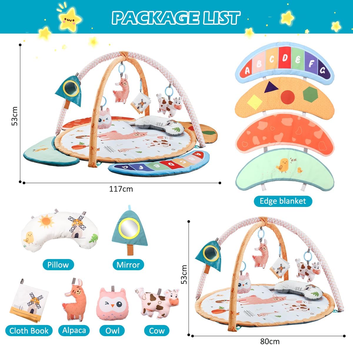 REMOKING Play Mat for Infant, Baby Play Gym for Tummy Time,Early Sensory Toys with Soft Rattles and Mirror, Newborn Toy for Baby Boy Girl 0-6-12-18 Months