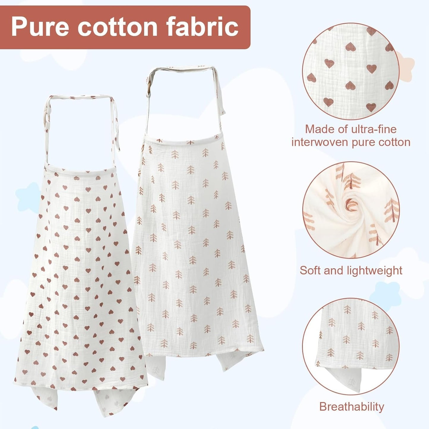 2Pcs Breastfeeding Cover Soft Breathable Cotton Baby Nursing Cover Adjustable Privacy Nursing Apron with Arch Neckline for Mum Home Travel