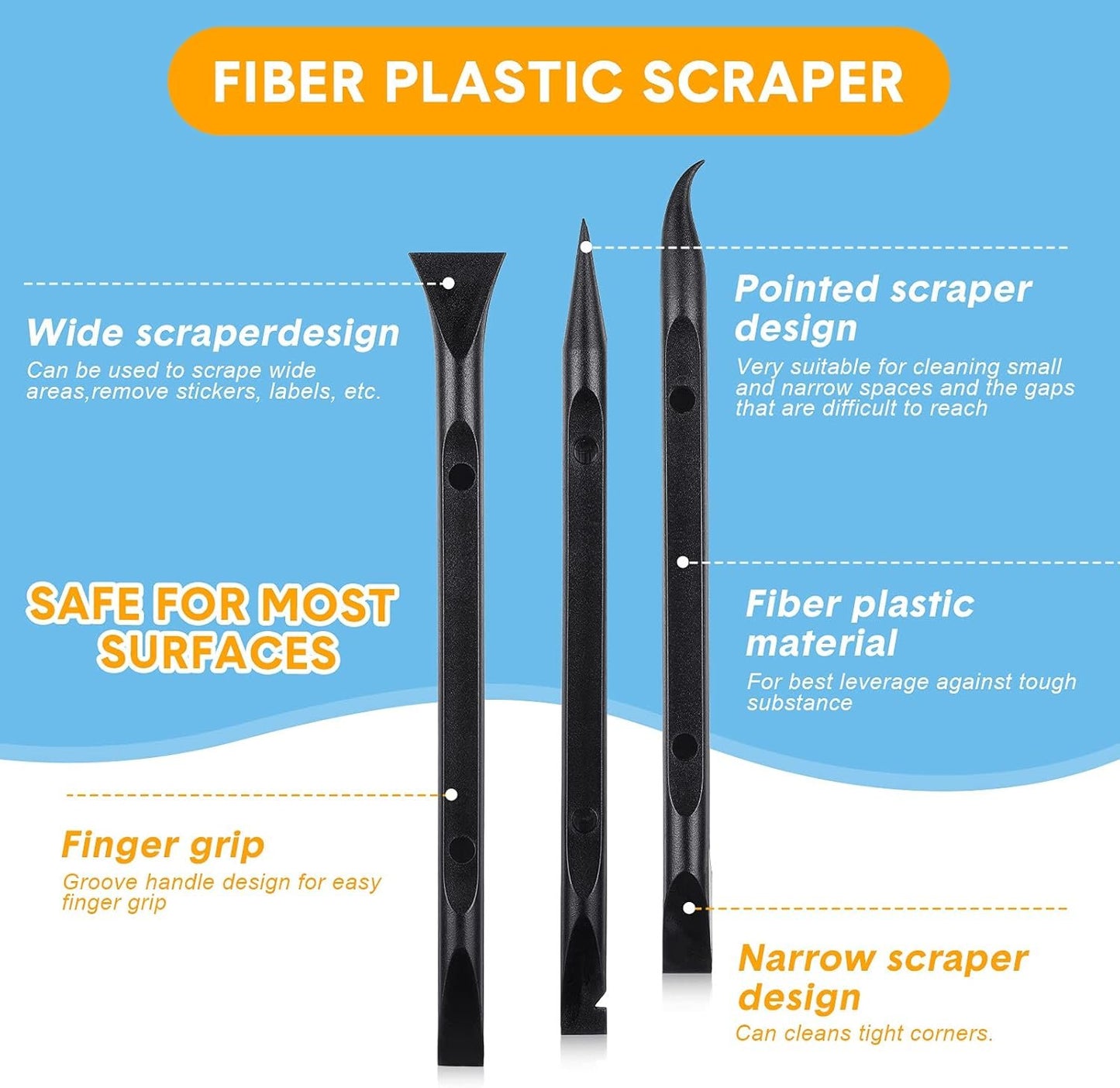 9 Pieces Plastic Scraper Tool Scratch Free Crevice Cleaning Sticker Remover Tool Multipurpose Non Scratch Scrapers for Tight Spaces, Kitchen, Crevices, Auto Detailing, Paint