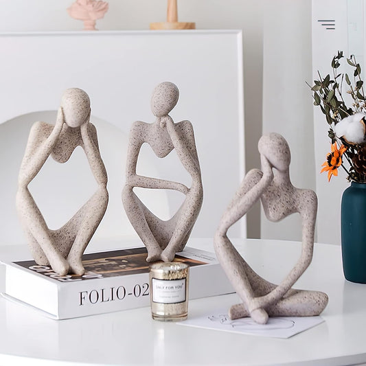 Winshall Home Accents - Resin Thinker Statue 3 PCS, Abstract Bookshelf Decor, Decorative Sculpture for Office, Book Shelf, Figurines (Sandstone)