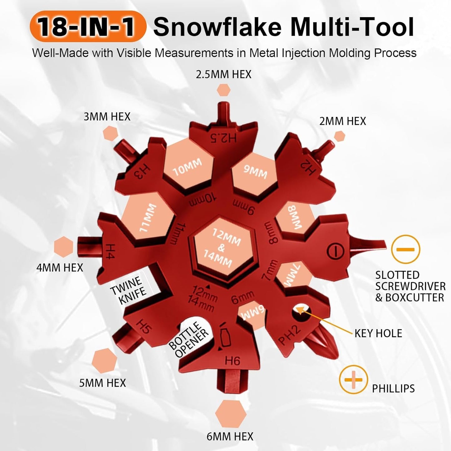 18 in 1 Snowflake Multi Tool, Phillips Flat Screwdriver Kit/Wrench/Bottle Opener, EDC Camping Gear, Gifts for Men (Red)