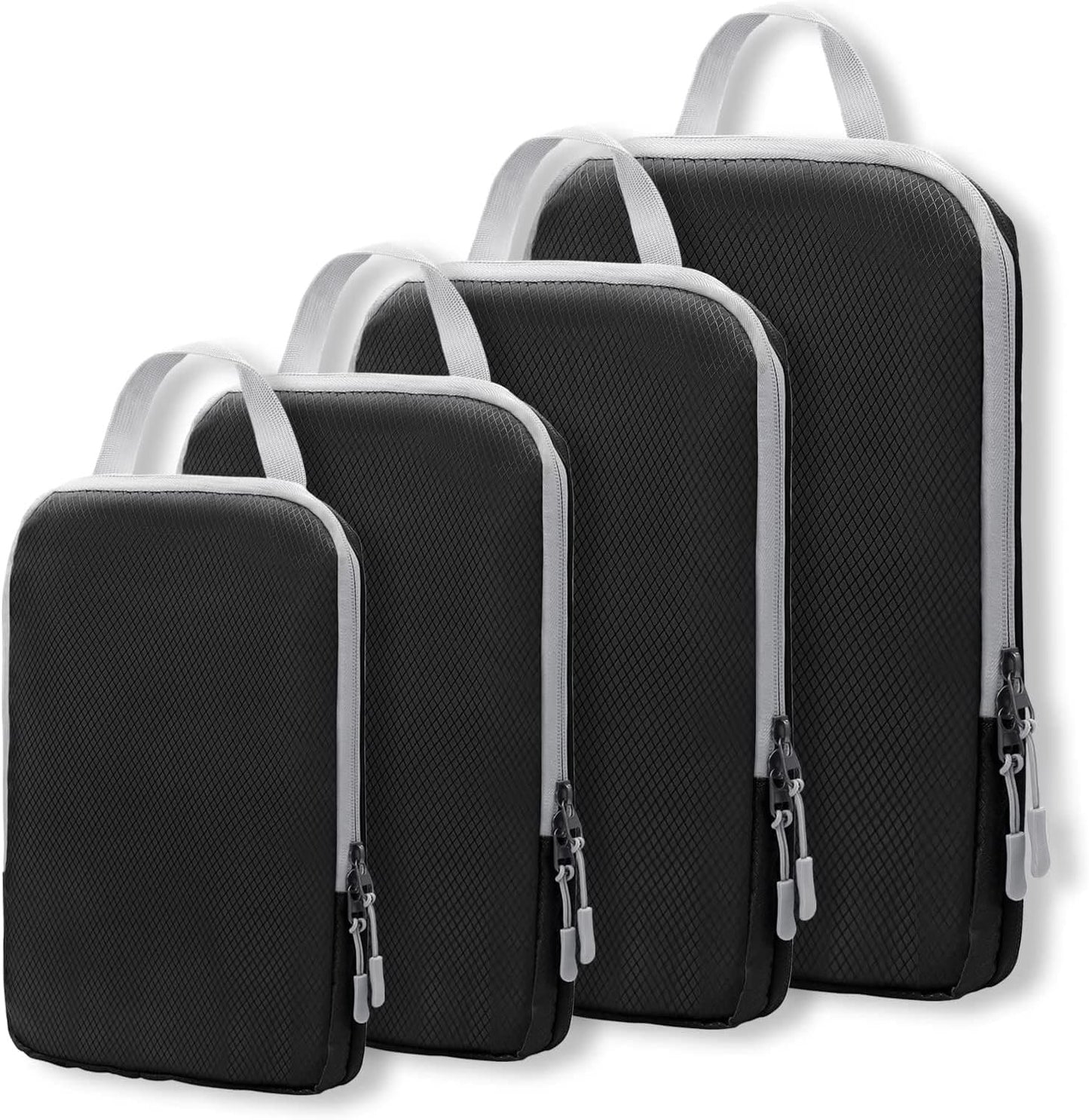 Compression Packing Cubes for Suitcases, Travel Essentials Expandable Travel Bags Organizer for Luggage-4 Set (Black)