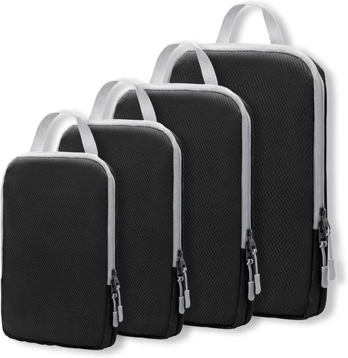 Compression Packing Cubes for Suitcases, Travel Essentials Expandable Travel Bags Organizer for Luggage-4 Set (Black)