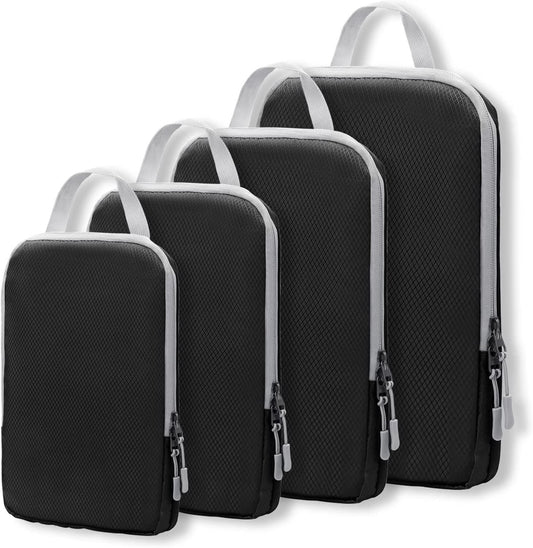 Compression Packing Cubes for Suitcases, Travel Essentials Expandable Travel Bags Organizer for Luggage-4 Set (Black)