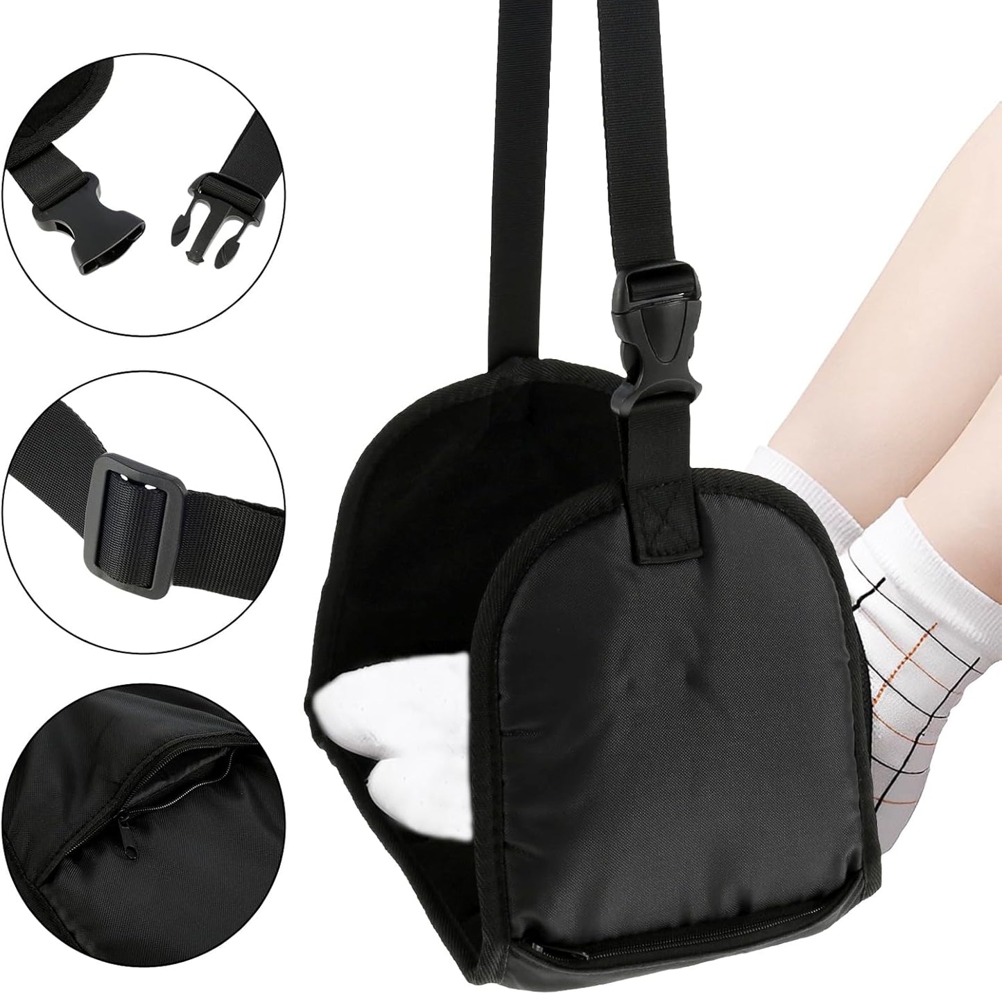 Airplane Footrest Adjustable Hanging Footrest Hammock Portable Plane Leg Rest Foldable Memory Foam Plane Foot Hammock Office Footrests for Airplane Travel Flight Train Office Fulasun