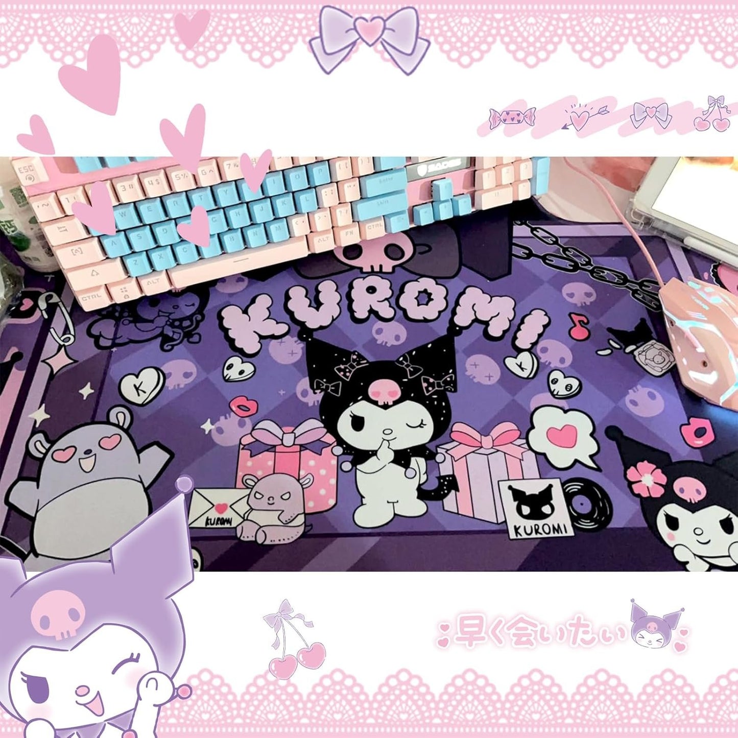 Kawaii Desk Pad XLarge Size, Anime Mouse Pad, Desk Accessories Gaming Mousepad, Room Decor for Girls