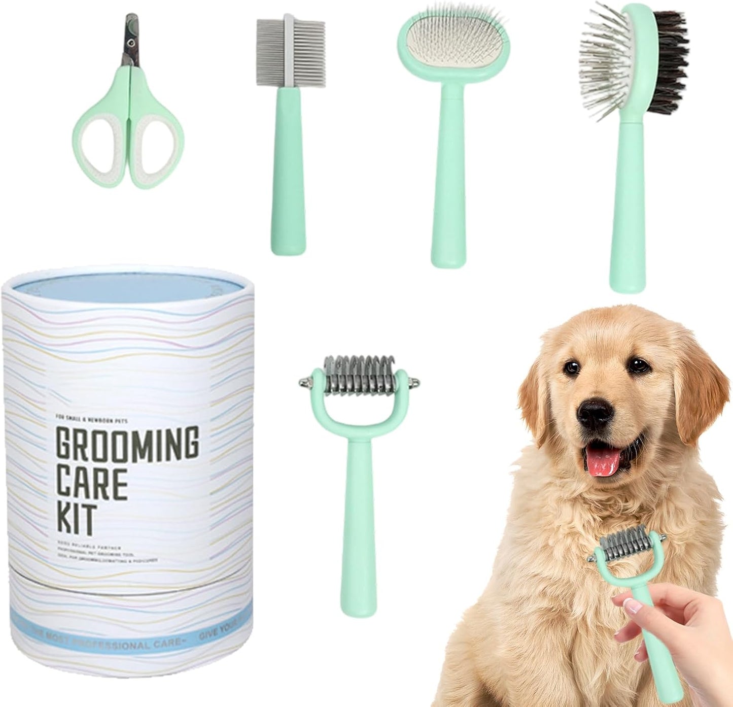 Qkbuza Pet Grooming Kit - Self-Clean Slicker Brush - Multifunctional Portable Detailing Tool Set for Shedding Indoor clean Kitten Home Bath Travel Puppy