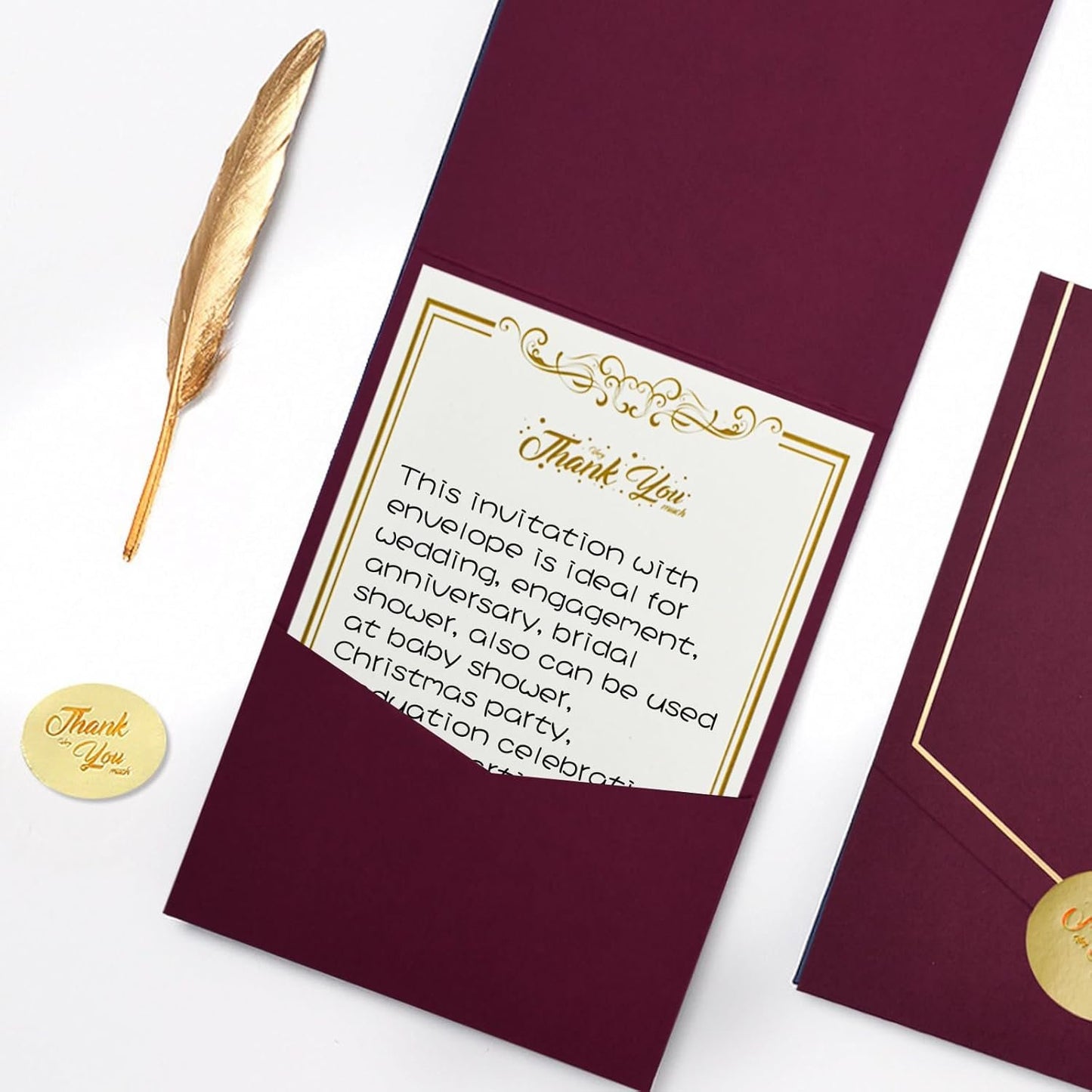 VANRA 10 Sets Stationery Paper with Envelopes Set Letter Writing Paper Envelopes with Feather for Thank You Letter, Invitations, Graduation (10 Writing Stationery Paper + 10 Wine Envelopes)