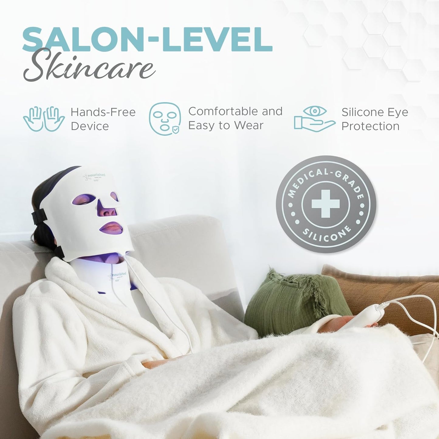Nourished Bodynskin 7 Colors LED Face and Neck Mask with Near-Infrared - Blue, Red Light Therapy for Face - 228 LEDs - Skincare Tool for Anti-Aging