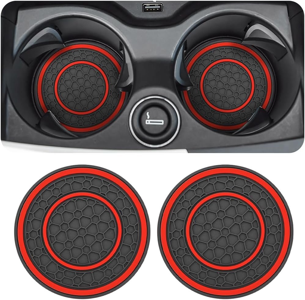 XINLIYA 2 Pack Car Coasters for Cup Holder, 2.75 Inch No-Slip Anti Dust Insert Coaster, Universal Auto Waterproof Coasters Silicon Insulation Cup Mats for Woman Man, Suit for Vehicle Interior（Red）
