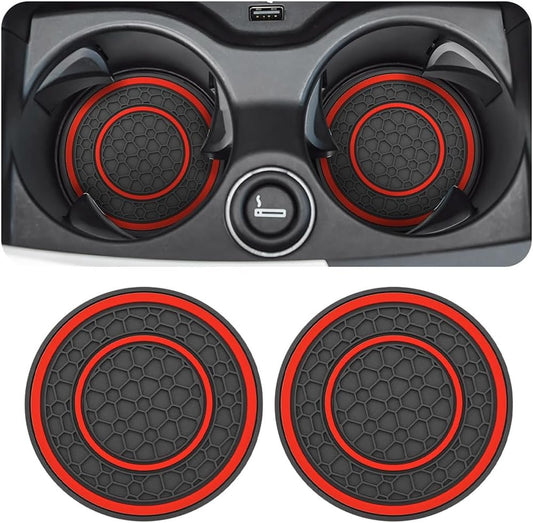 XINLIYA 2 Pack Car Coasters for Cup Holder, 2.75 Inch No-Slip Anti Dust Insert Coaster, Universal Auto Waterproof Coasters Silicon Insulation Cup Mats for Woman Man, Suit for Vehicle Interior（Red）