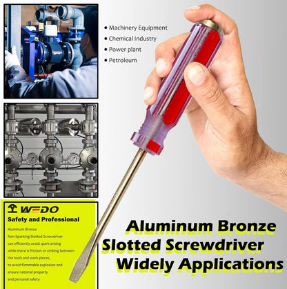 WEDO Non-Sparking Slotted Screwdriver, Spark-free Safety Flat-head Screwdriver, Aluminum Bronze, DIN Standard, BAM & FM Certificate, 12Inch, 8 * 200mm