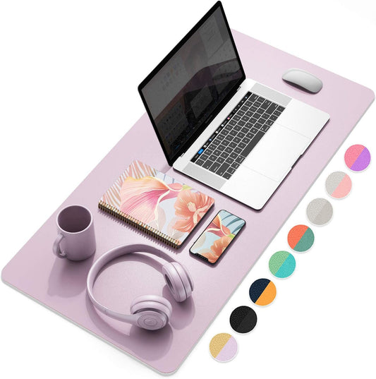 YSAGi Multifunctional Office Desk Pad, Ultra Thin Waterproof PU Leather Mouse Pad,Dual Use Desk Writing Mat for Office/Home (Grayish Lavendar+Cinnamon Buff, 31.5" x 15.7")