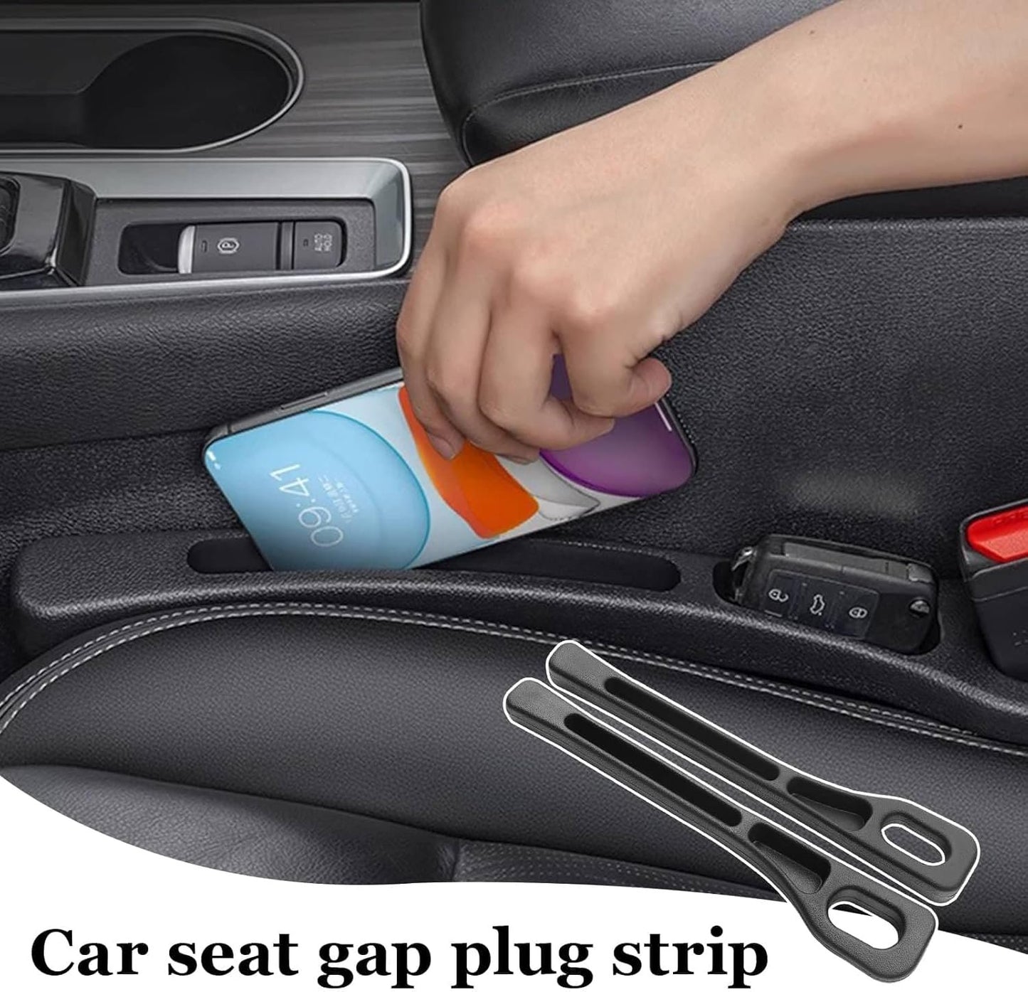 2PCS Car Seat Side Gap Filler, No Drop Seat Guard, 2025 Car Seat Side Gap Filler, Soft Foam Multifunctional Seat Side Gap Filler with Organizer & Hook Function, Seat Gap Fillers for All Cars (Black)