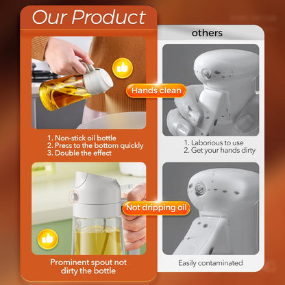 YARRAMATE Oil Sprayer for Cooking, 2 in 1 Olive Oil Dispenser Bottle for Kitchen, 16oz/470ml Glass Oil Bottle with Premium Nozzle, Food-grade Oil Mister for Air Fryer, Salad, Frying, BBQ (White)